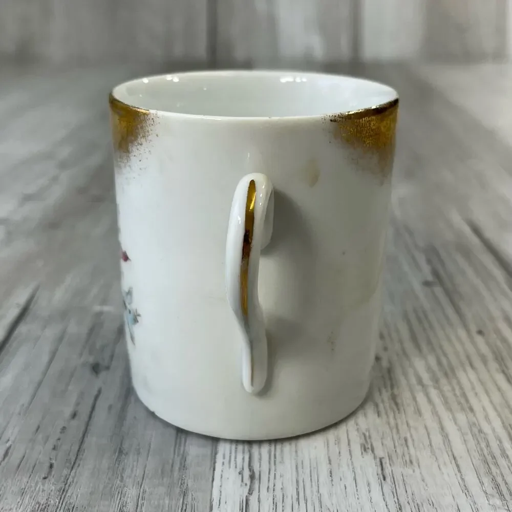 Vintage White Pink Floral Accent Gold Trim Coffee Tea Mug Cup Decor
